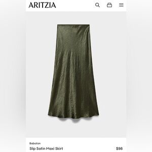 Aritzia Babaton slip satin maxi skirt - green, size 4